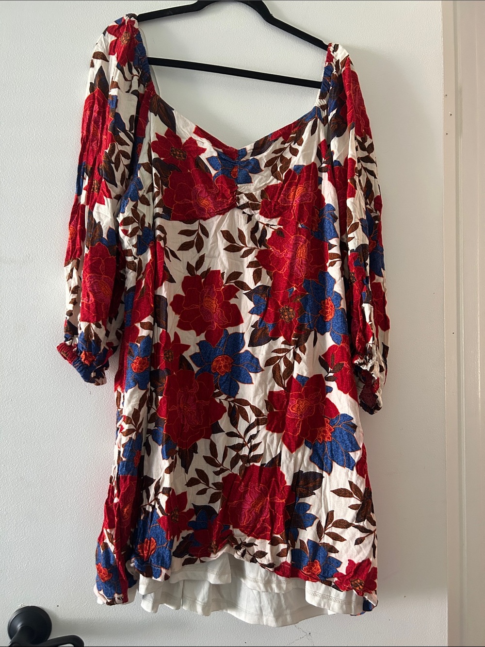 Maurices Floral Red & Blue Women's Scoop Neck Dress